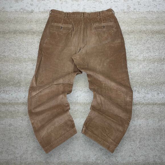 Vintage Brooks Brothers Corduroy Pants Tan Cotton Baggy Wide Leg Flat Front 90s - Picture 1 of 4